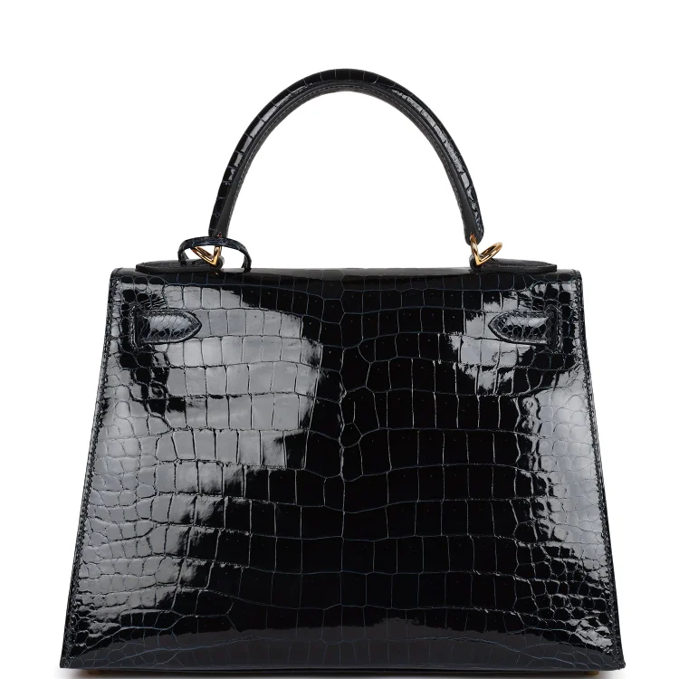 H Kelly Sellier 28 Bleu Baltique Shiny Porosus Crocodile Gold Hardware - Image 3