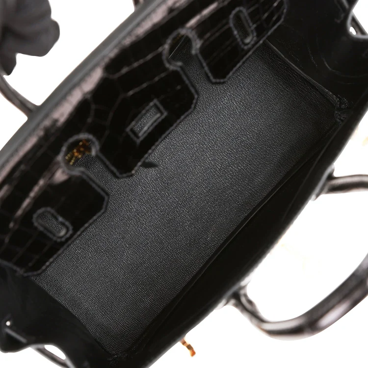 H Birkin 25 Black Shiny Niloticus Crocodile Gold Hardware - Image 7