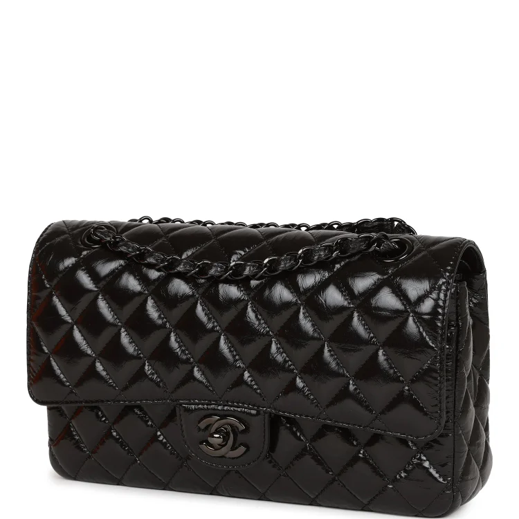 CC Medium Classic Double Flap Bag SO Black Crumpled Calfskin Black Hardware - Image 4