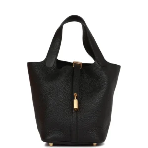 H Picotin Lock 18 Black Clemence Gold Hardware