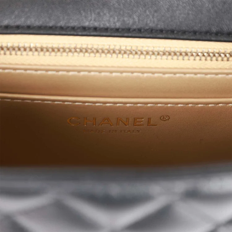 CC Pearl Crush Mini Square Flap Bag Black Lambskin Light Gold Hardware - Image 8