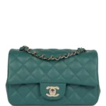 CC Mini Rectangular Flap Bag Green Lambskin Light Gold Hardware