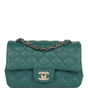 CC Mini Rectangular Flap Bag Green Lambskin Light Gold Hardware