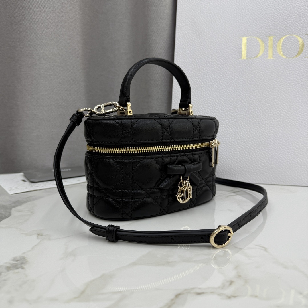 Dior Black Cannage Lambskin Leather Micro Lady Dior Vanity Case Gold Hardware Reps - Image 7