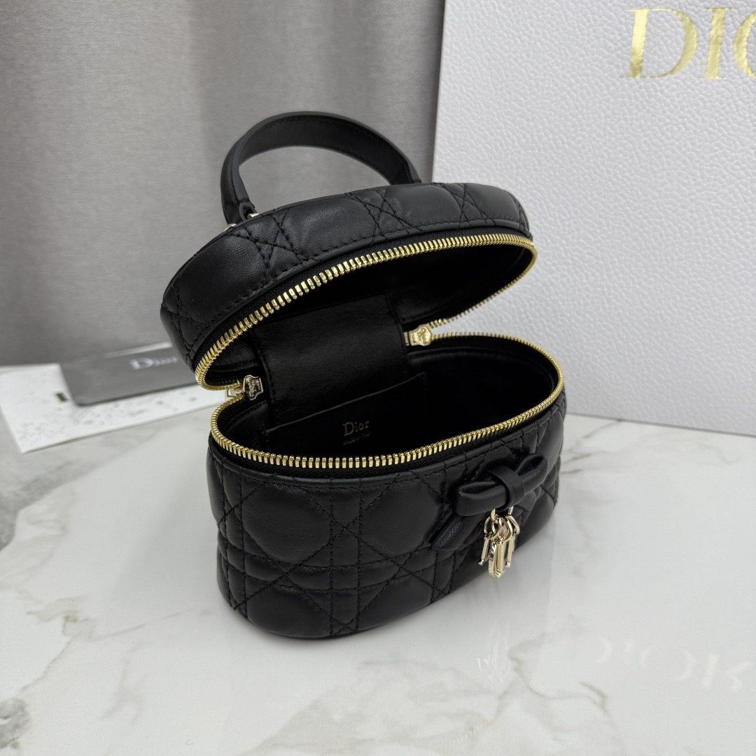 Dior Black Cannage Lambskin Leather Micro Lady Dior Vanity Case Gold Hardware Reps - Image 8