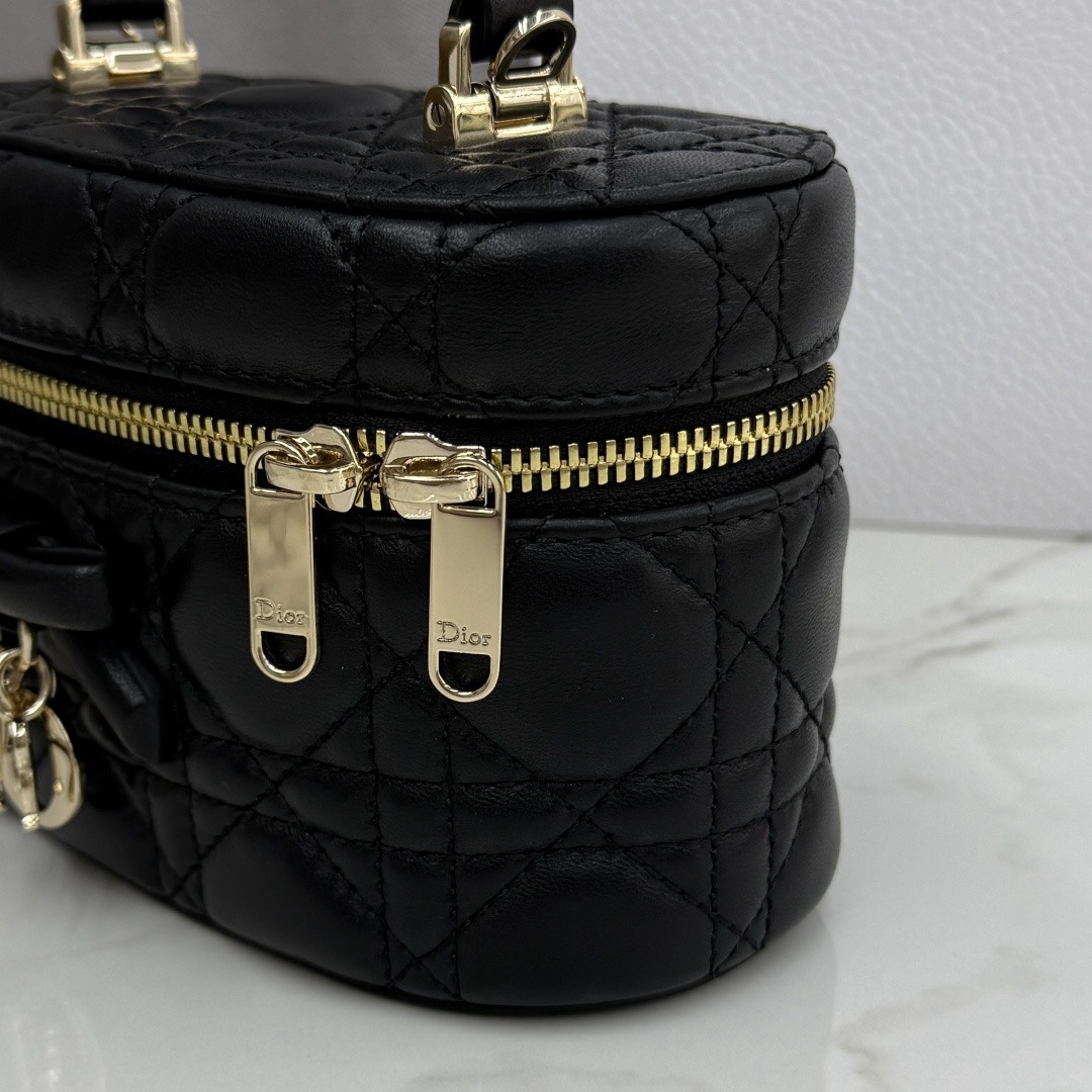 Dior Black Cannage Lambskin Leather Micro Lady Dior Vanity Case Gold Hardware Reps - Image 3