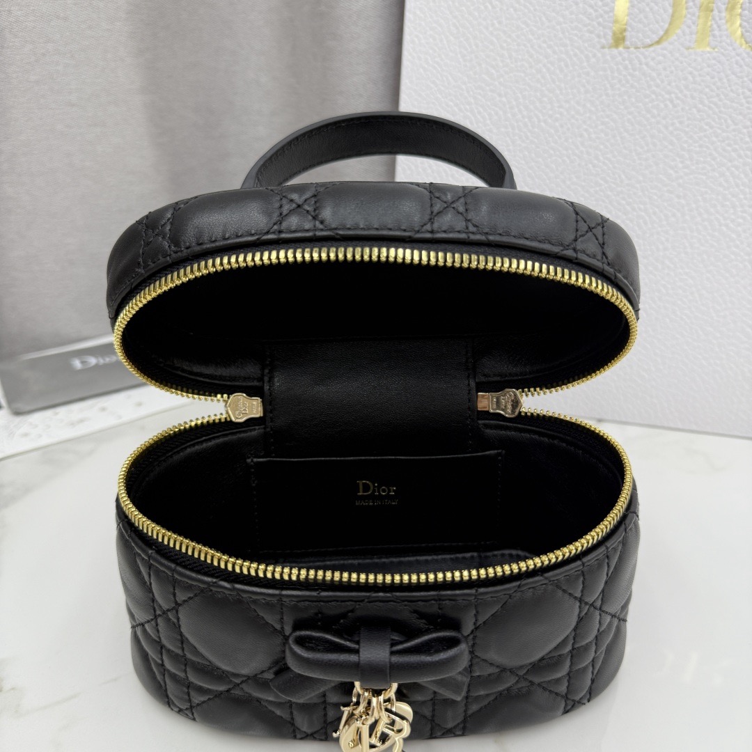 Dior Black Cannage Lambskin Leather Micro Lady Dior Vanity Case Gold Hardware Reps - Image 5