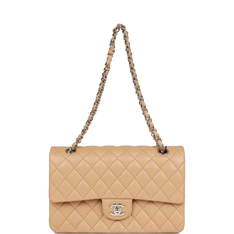 CC Medium Classic Double Flap Bag Beige Lambskin Silver Hardware - Image 6