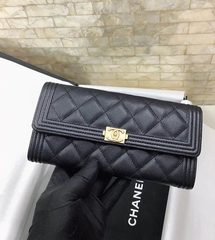 cc CO-CO Long Flap Wallet 19.5cm/7.7in Gold Hardware For Women Black - Image 10