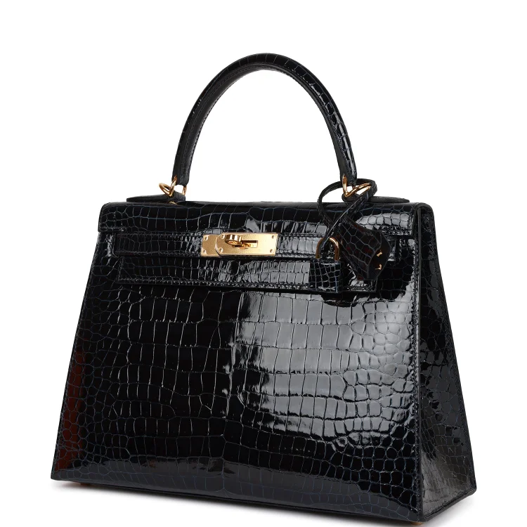H Kelly Sellier 28 Bleu Baltique Shiny Porosus Crocodile Gold Hardware - Image 4