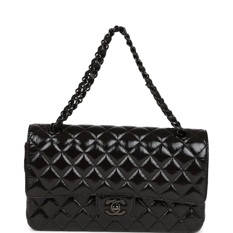 CC Medium Classic Double Flap Bag SO Black Crumpled Calfskin Black Hardware - Image 7