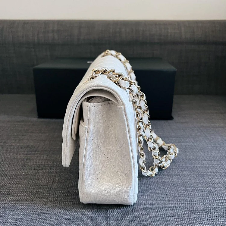 Cc CF 25 white caviar leather silver chain - Image 9