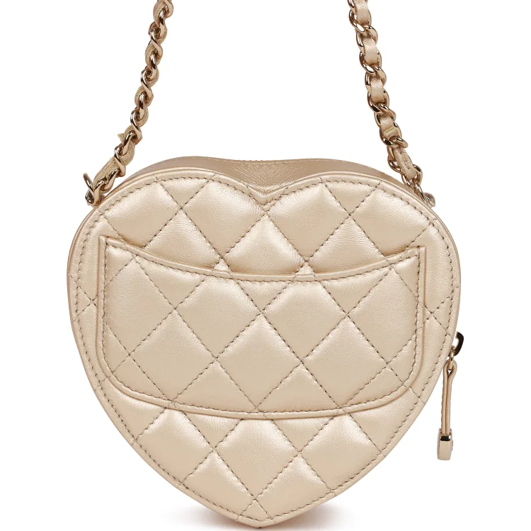 CC In Love Heart Clutch with Chain Gold Lambskin Light Gold - Image 4