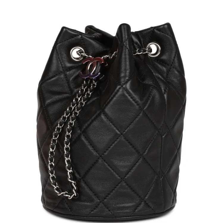 CC Mini Bucket Bag Black Lambskin Silver Hardware - Image 4