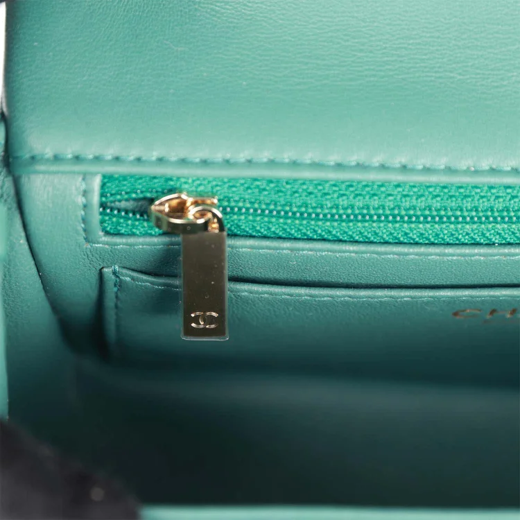 CC Mini Rectangular Flap Bag Green Lambskin Light Gold Hardware - Image 9