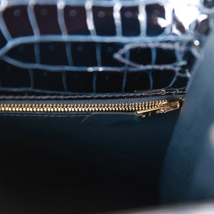 H Kelly Sellier 28 Bleu Baltique Shiny Porosus Crocodile Gold Hardware - Image 8