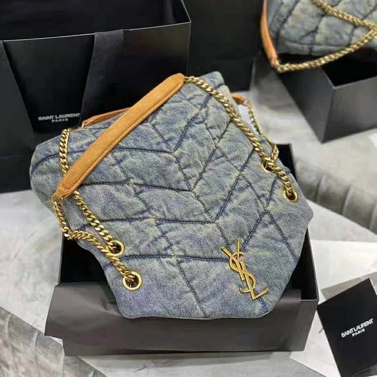 Y Puffer Small Bag in Quilted Vintage Denim and Suede - Image 5