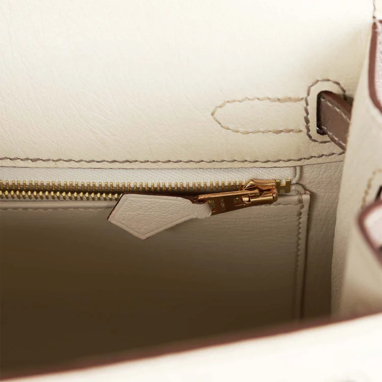H Special Order (HSS) Kelly Sellier 25 Beton and Gris Asphalte Ostrich Gold Hardware - Image 8