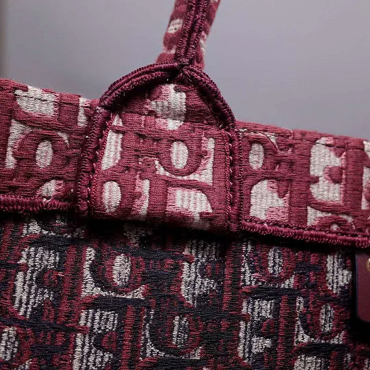 CD Unisex CD Book Tote Maroon CD Oblique Embroidered Velvet - Image 7