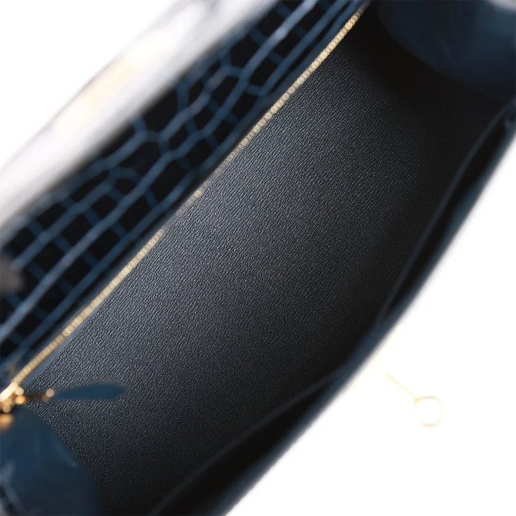 H Kelly Sellier 28 Bleu Baltique Shiny Porosus Crocodile Gold Hardware - Image 7