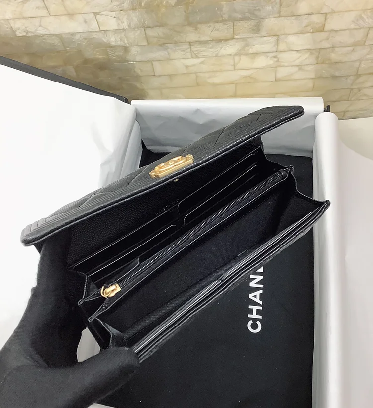 cc CO-CO Long Flap Wallet 19.5cm/7.7in Gold Hardware For Women Black - Image 9