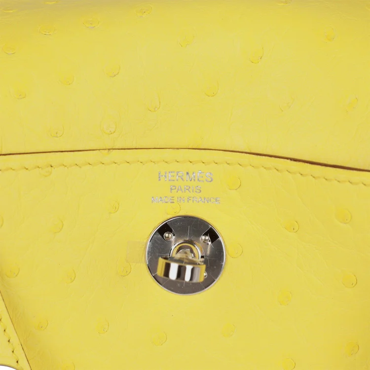 H Mini Lindy Jaune Citron Ostrich Palladium Hardware - Image 7