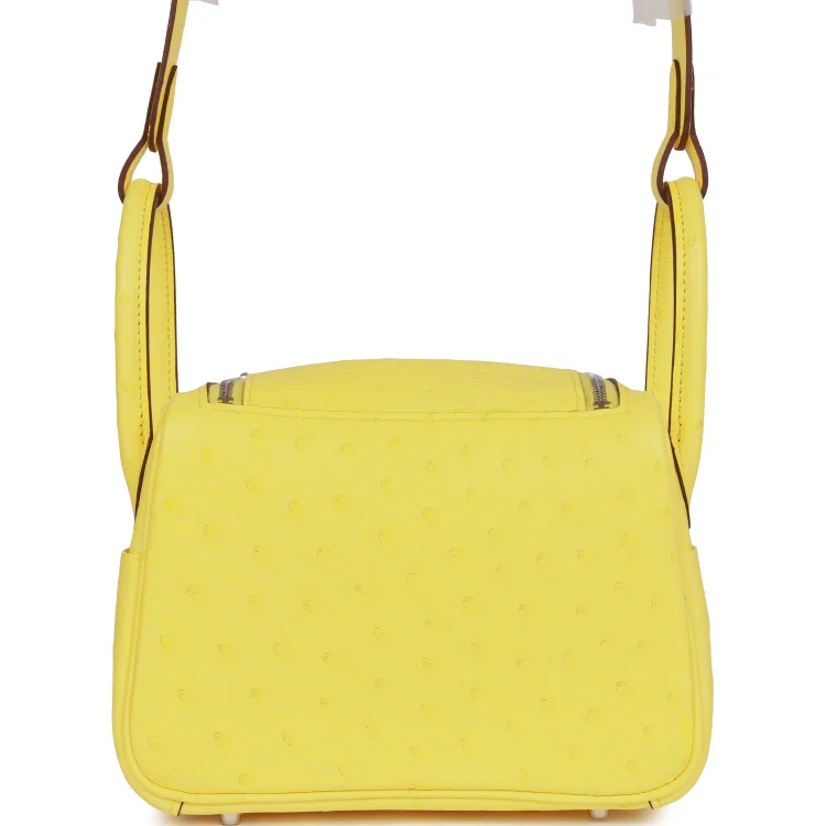 H Mini Lindy Jaune Citron Ostrich Palladium Hardware - Image 3