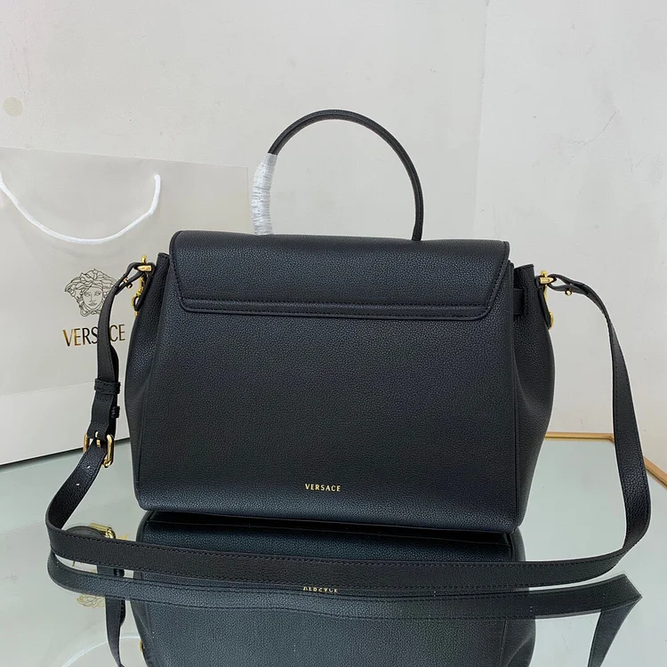 Ve Womens Medium La Medusa Leather Top Handle Bag Black Gold - Image 3