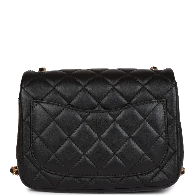 CC Pearl Crush Mini Square Flap Bag Black Lambskin Antique Gold Hardware - Image 3