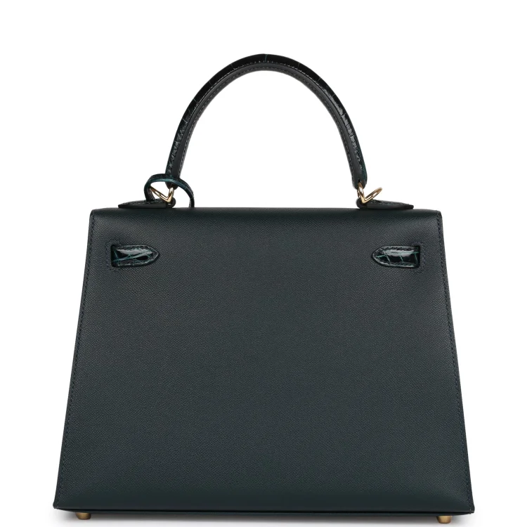 H Kelly Sellier 25 Vert Rousseau Madame and Shiny Niloticus Crocodile Touch Gold Hardware - Image 3