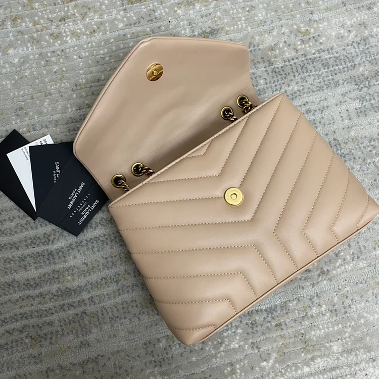 Y Small Loulou 23 Beige Leather Gold 23x17x9cm - Image 2