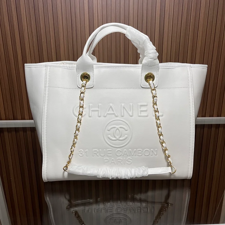 CC leather tote bag black/white size: 36.5/32/15 cm - Image 2