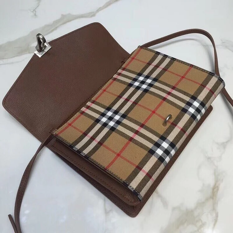 bb Small Vintage Check And Crossbody Bag Brown For Women, Women??s Bags 9in/24cm - Image 9