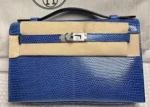 H Kelly Pochette Bleu Saphir Lizard Palladium Hardware ?C DP for HR