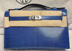 H Kelly Pochette Bleu Saphir Lizard Palladium Hardware ?C DP for HR