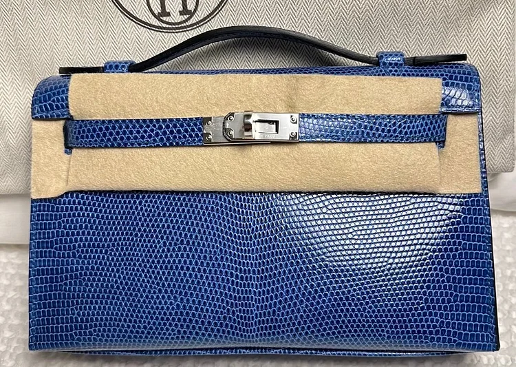 H Kelly Pochette Bleu Saphir Lizard Palladium Hardware ?C DP for HR