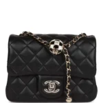 CC Pearl Crush Mini Square Flap Bag Black Lambskin Light Gold Hardware