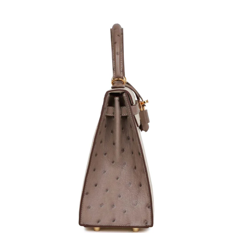 H Special Order (HSS) Kelly Sellier 25 Beton and Gris Asphalte Ostrich Gold Hardware - Image 2