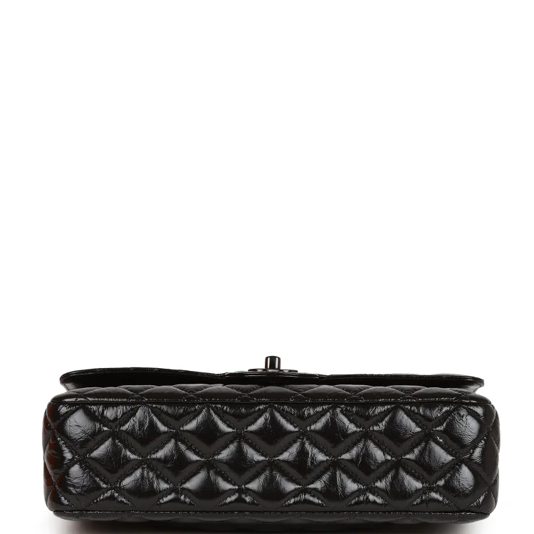 CC Medium Classic Double Flap Bag SO Black Crumpled Calfskin Black Hardware - Image 5