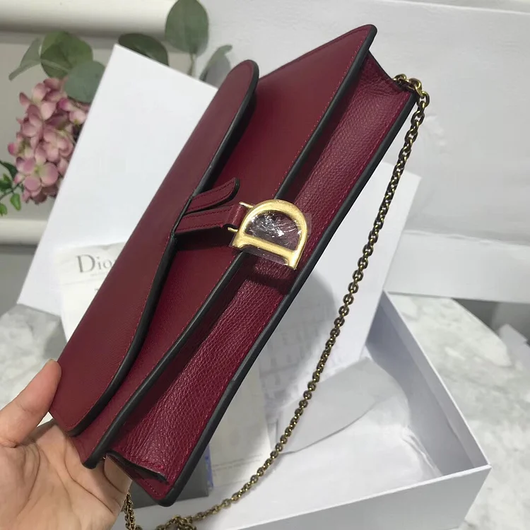 D Bordeaux Calskin Saddle Chain Clutch - Image 6