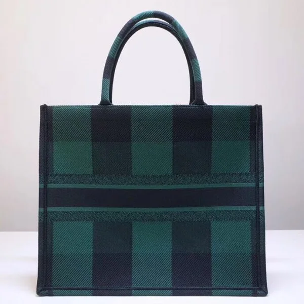D Book Tote Bag Check Embroidered Canvas - Image 4