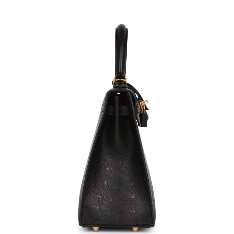 H Kelly Sellier 25 Black Ostrich Gold Hardware - Image 2