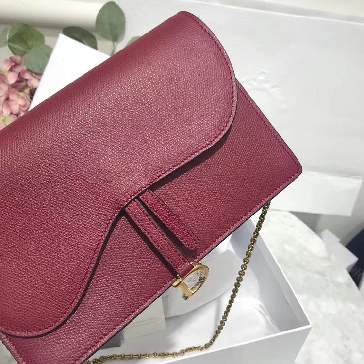 D Bordeaux Calskin Saddle Chain Clutch - Image 5