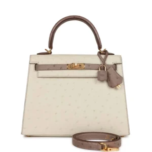H Special Order (HSS) Kelly Sellier 25 Beton and Gris Asphalte Ostrich Gold Hardware