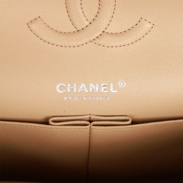 CC Medium Classic Double Flap Bag Beige Lambskin Silver Hardware - Image 7