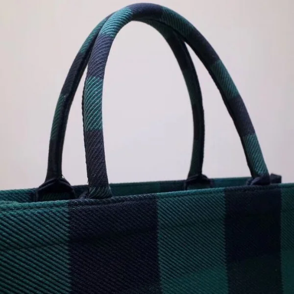 D Book Tote Bag Check Embroidered Canvas - Image 3