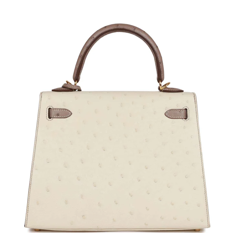 H Special Order (HSS) Kelly Sellier 25 Beton and Gris Asphalte Ostrich Gold Hardware - Image 3