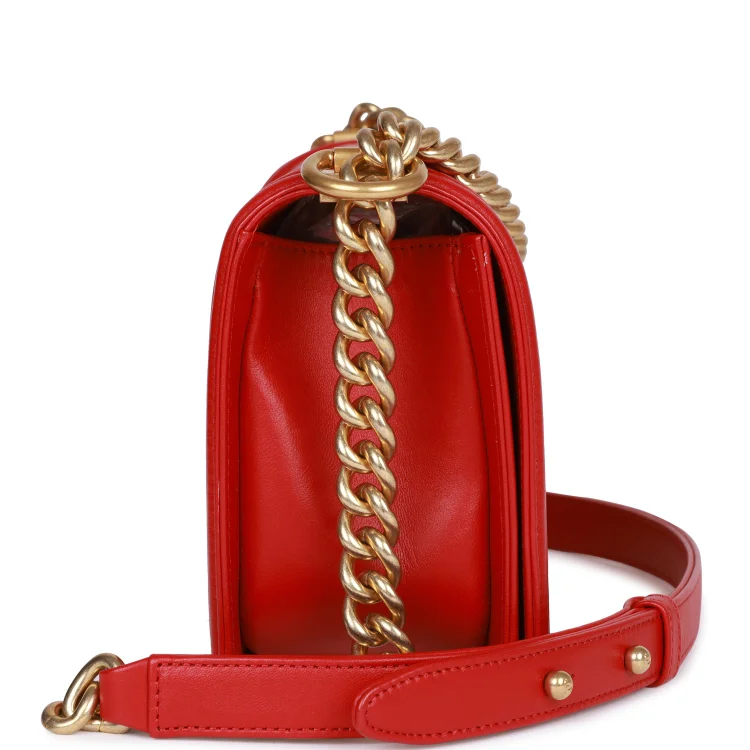 CC Medium Boy Bag Red Lambskin Antique Gold Hardware - Image 2