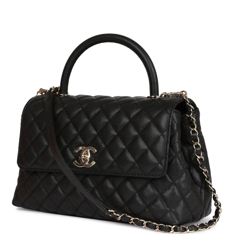 CC Small Coco Handle Flap Bag Black Caviar Light Gold Hardware - Image 5