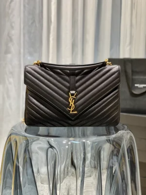 Y College Large Chain Bag Black With Gold Hardware